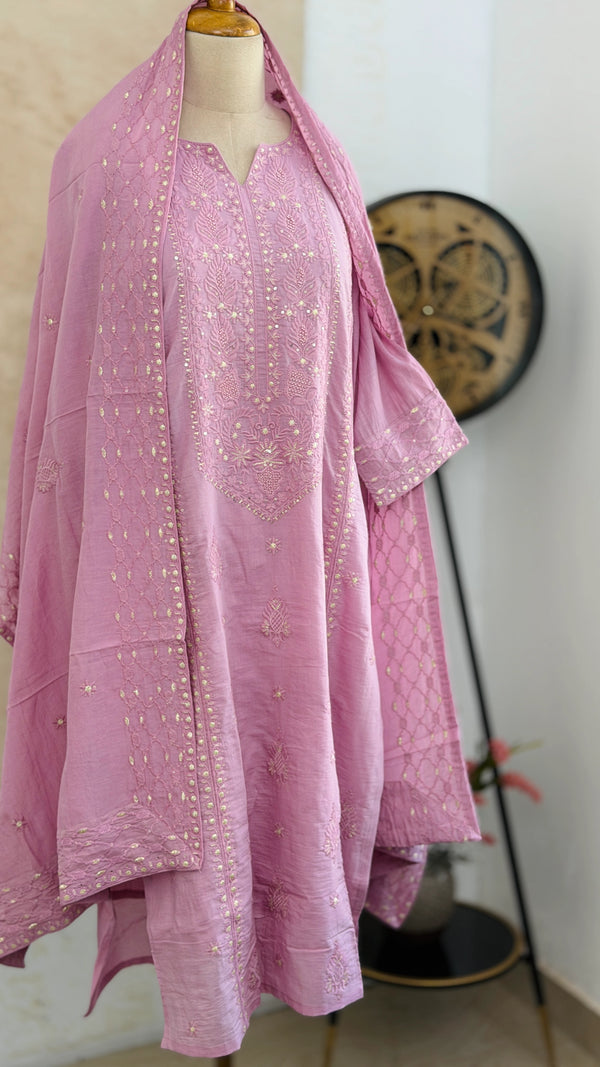 ✨ Premium Mul Chanderi Embroidered Kurti Set ✨
