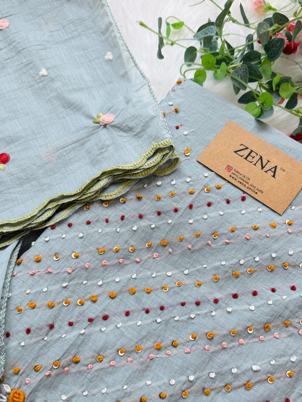 ✨ Mul Chanderi Hand Detailed Unstitched Suit ✨