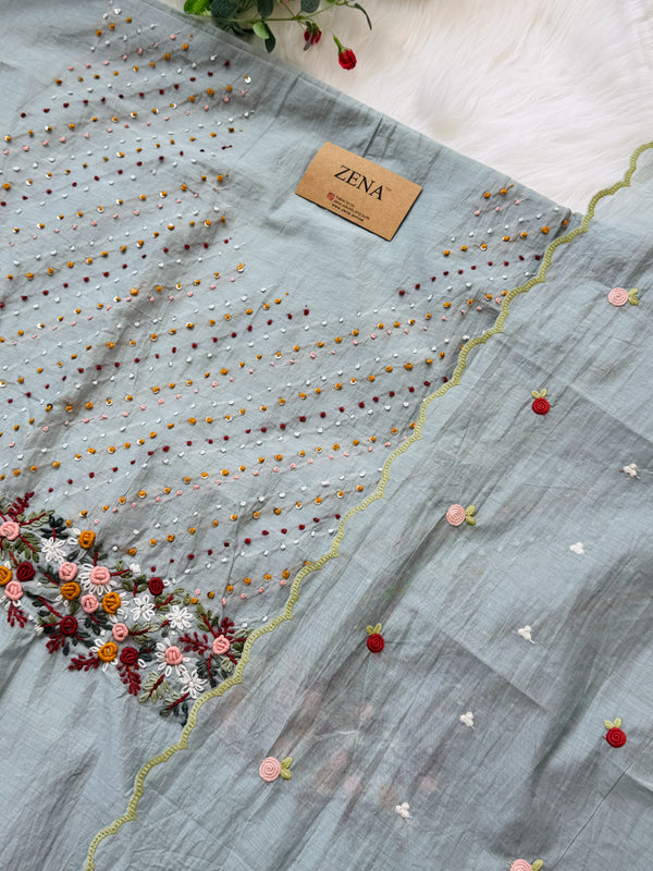✨ Mul Chanderi Hand Detailed Unstitched Suit ✨