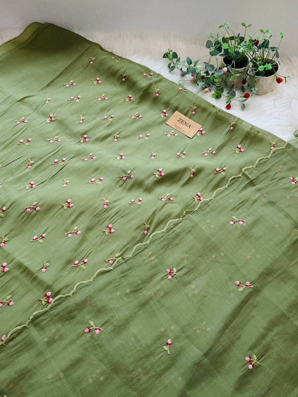 ✨ Malai Chanderi Embroidered Unstitched Suit ✨