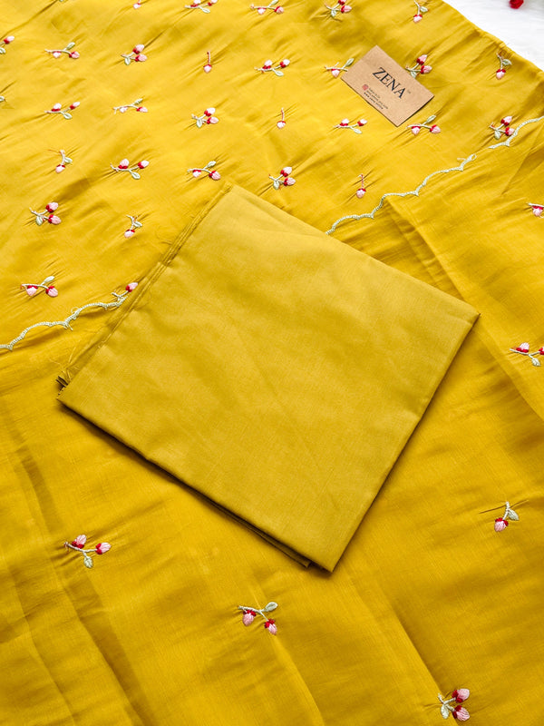 ✨ Malai Chanderi Embroidered Unstitched Suit ✨