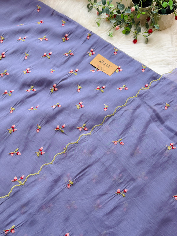 ✨ Malai Chanderi Embroidered Unstitched Suit ✨