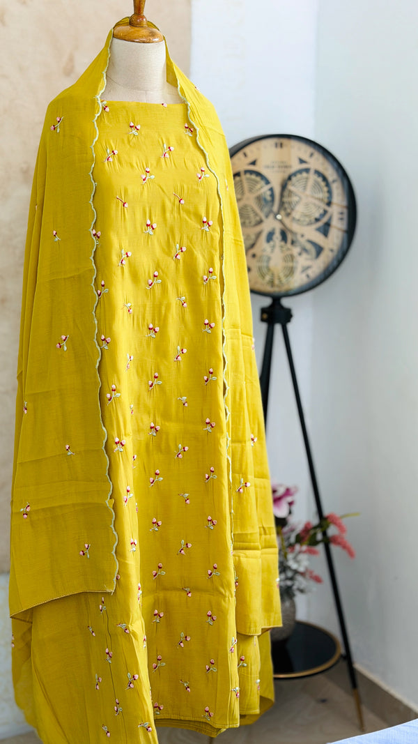 ✨ Malai Chanderi Embroidered Unstitched Suit ✨