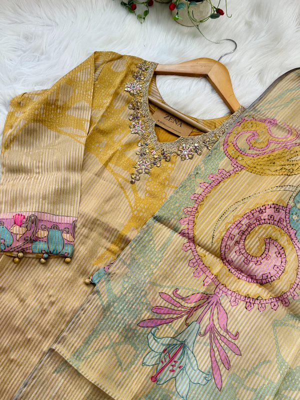 ✨ Tissue Silk Hand Detailed Kurti Set ✨
