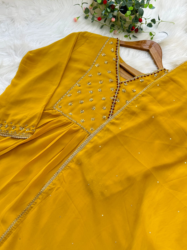 ✨ Organza Hand-Detailed Kurti Set ✨