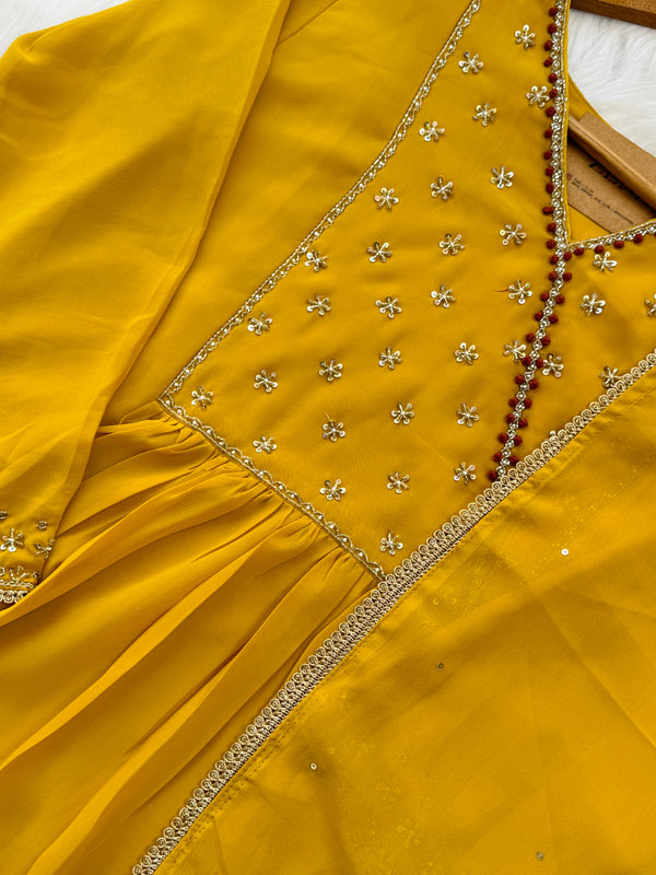 ✨ Organza Hand-Detailed Kurti Set ✨