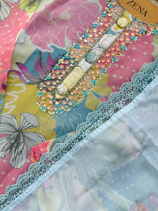 ✨ Organza Hand Detailed Kurti Set ✨