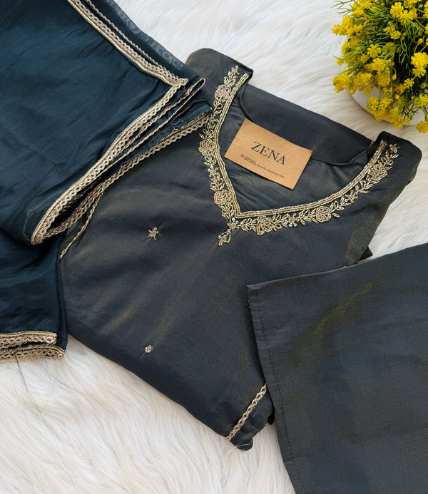 ✨ Tissue Silk Handwork Detailed Kurti Set ✨