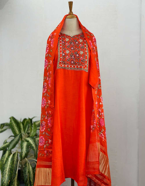 Premium Dola Silk Hand Work Kurti Set with Tabby Silk – Timeless Elegance & Grace ✨