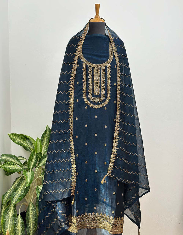 Unstitched Shimmer Silk Partywear Suit - Radiant Elegance ✨