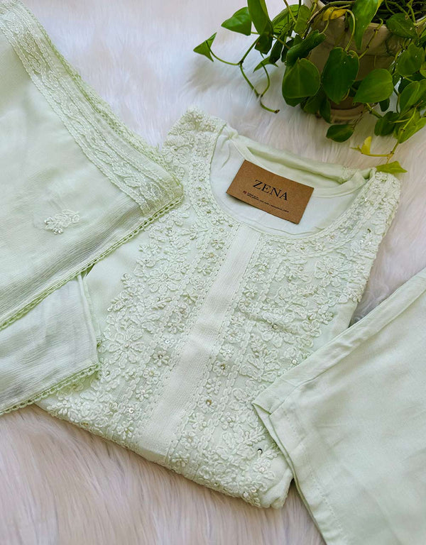 Ready-to-Wear Chinnon Chikankari Kurti Set ๐