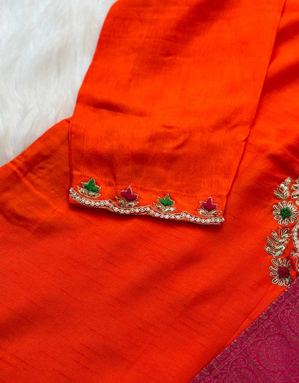 Ready-to-Wear Dola Silk Handwork Kurti Set with Banarasi Dupatta ๐