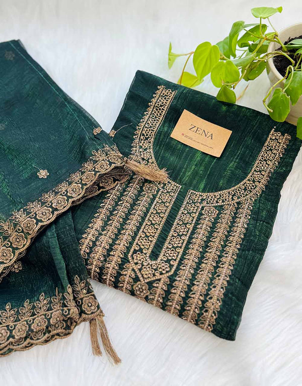 Unstitched Shimmer Silk Party Wear Suit – Elegance Tailored Your Way ✨