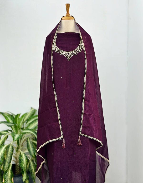 Unstitched Shimmer Silk Party Wear Suit – Glamour, Your Way ✨