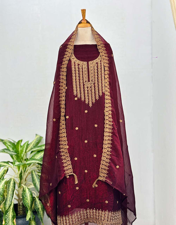 Unstitched Shimmer Silk Party Wear Suit – Elegance Tailored Your Way ✨