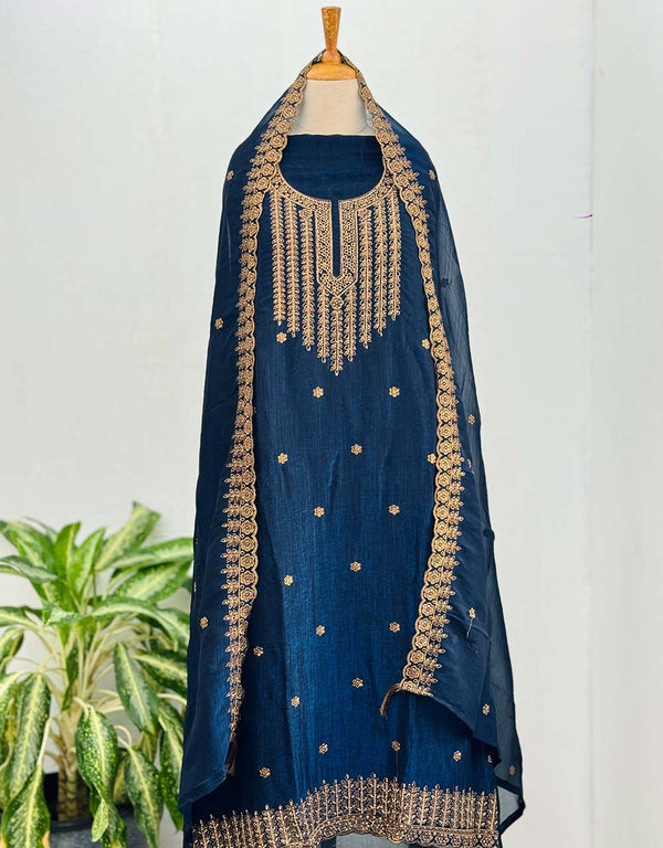 Unstitched Shimmer Silk Party Wear Suit – Elegance Tailored Your Way ✨