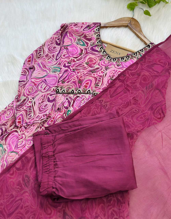 Chinnon Anarkali Hand Work Kurti Set ✨