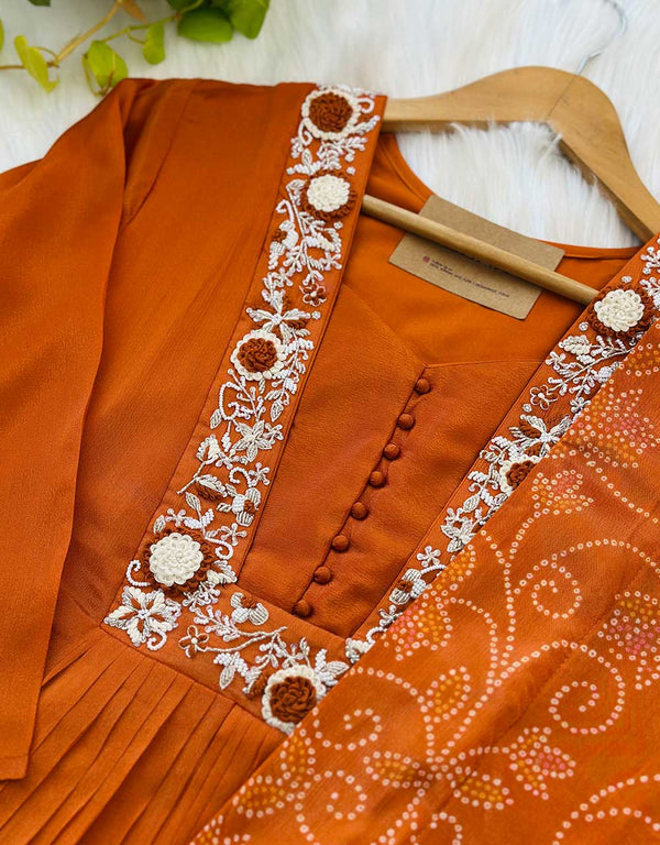 Pure Chinnon Handwork Anarkali Kurti Set – Royal Elegance with Intricate Detailing ✨