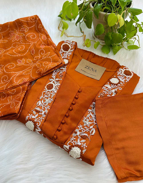 Pure Chinnon Handwork Anarkali Kurti Set – Royal Elegance with Intricate Detailing ✨