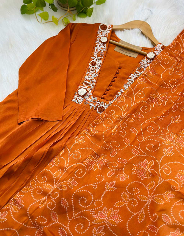 Pure Chinnon Handwork Anarkali Kurti Set – Royal Elegance with Intricate Detailing ✨