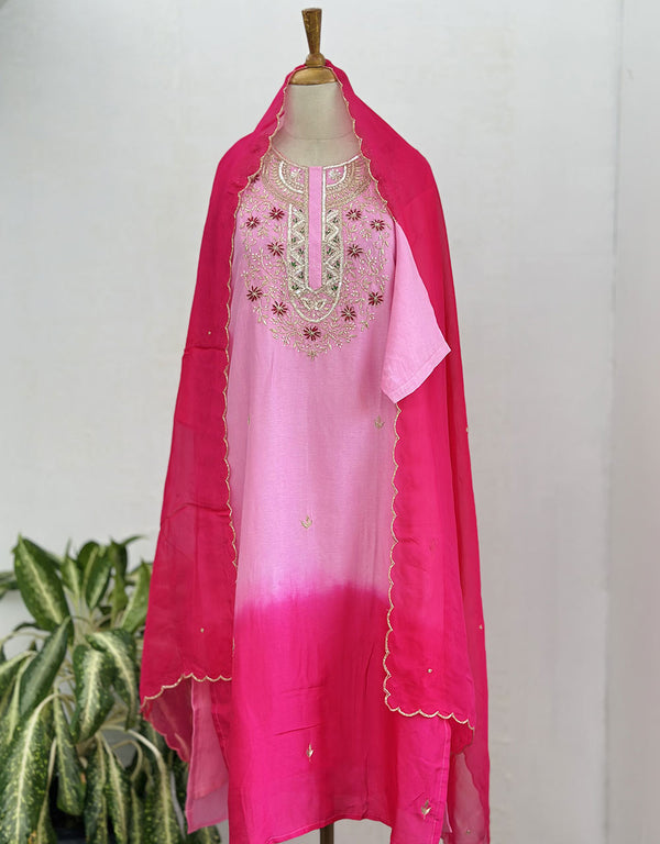 Dola Silk Ready-to-Wear Organza Kurti Set with Organza Dupatta – Timeless Elegance ✨