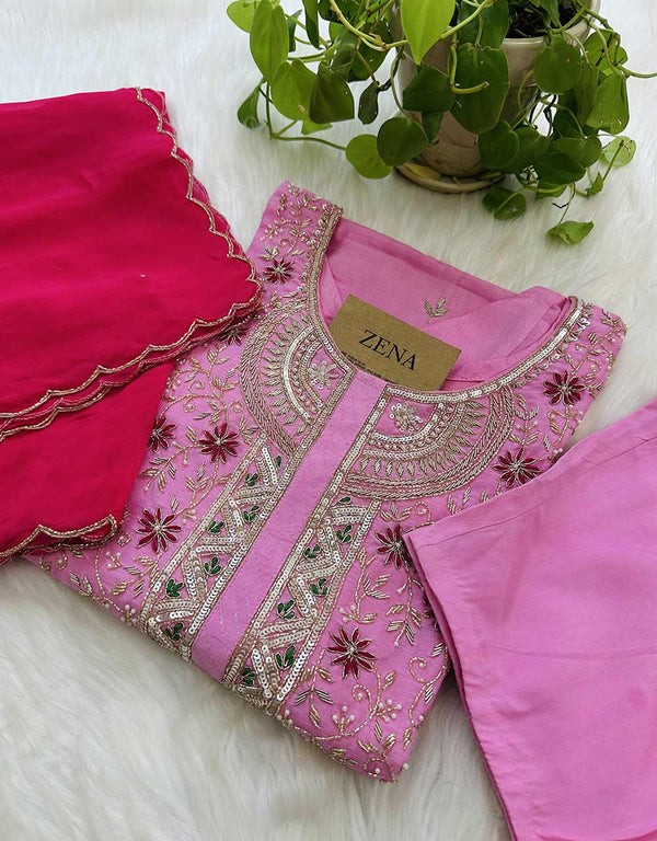 Dola Silk Ready-to-Wear Organza Kurti Set with Organza Dupatta – Timeless Elegance ✨