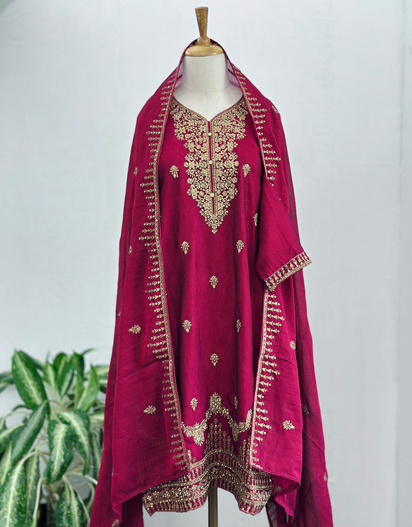 Shimmer Silk Ready-to-Wear Hand Work Kurti Set – Radiate Elegance ✨