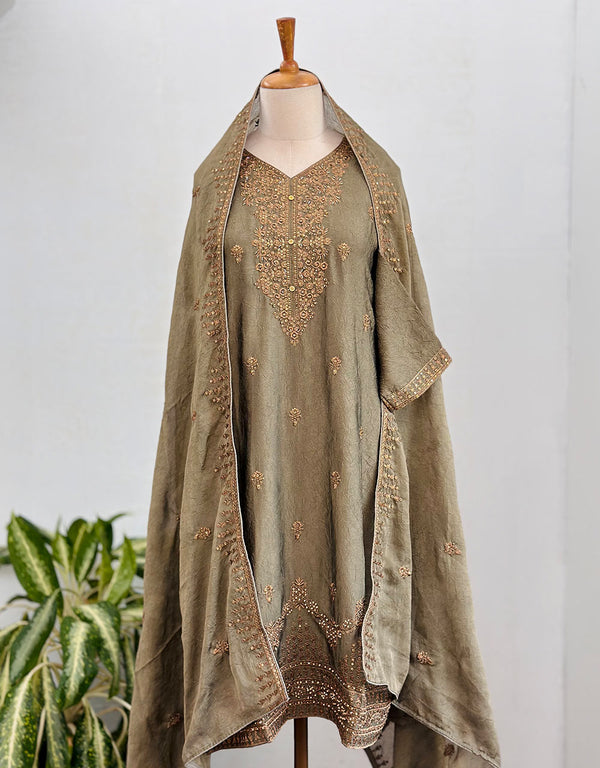 Shimmer Silk Ready-to-Wear Hand Work Kurti Set – Radiate Elegance ✨