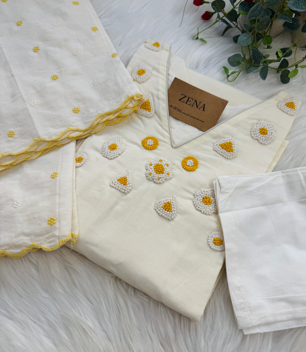 Pure Cotton Embroidered Anarkali Suit – Top, Bottom & Dupatta 🌸