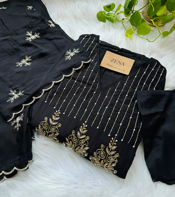 Mul Chanderi Handwork Anarkali Kurti Set – Regal Elegance, Ready to Wear