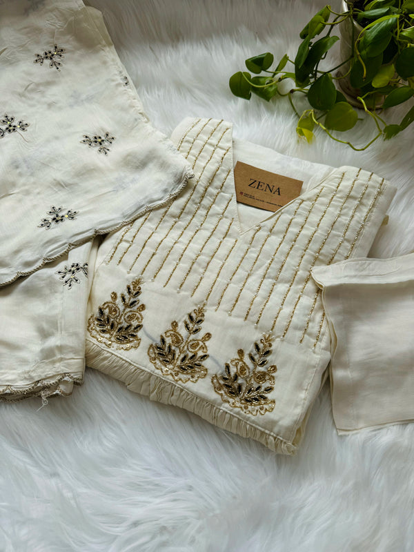 Mul Chanderi Handwork Anarkali Kurti Set – Regal Elegance, Ready to Wear