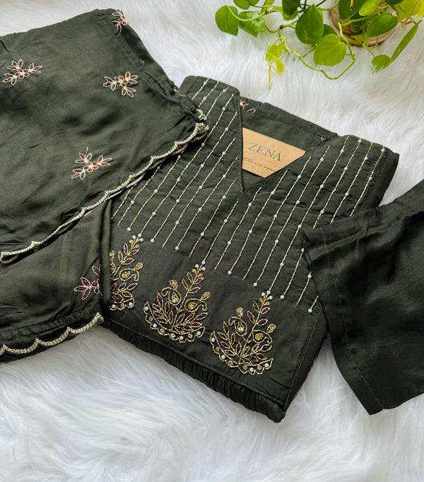 Mul Chanderi Handwork Anarkali Kurti Set – Regal Elegance, Ready to Wear