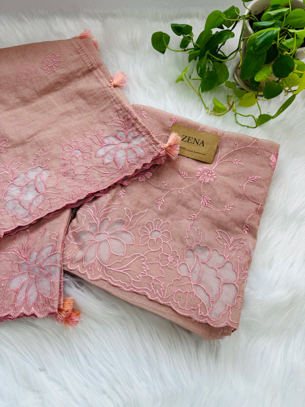 Premium Mul Chanderi Unstitched Embroidered Partywear Suit – Sophisticated & Stylish