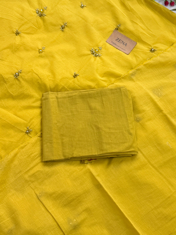 Mul Chanderi Unstitched Suit with Embroidery Details