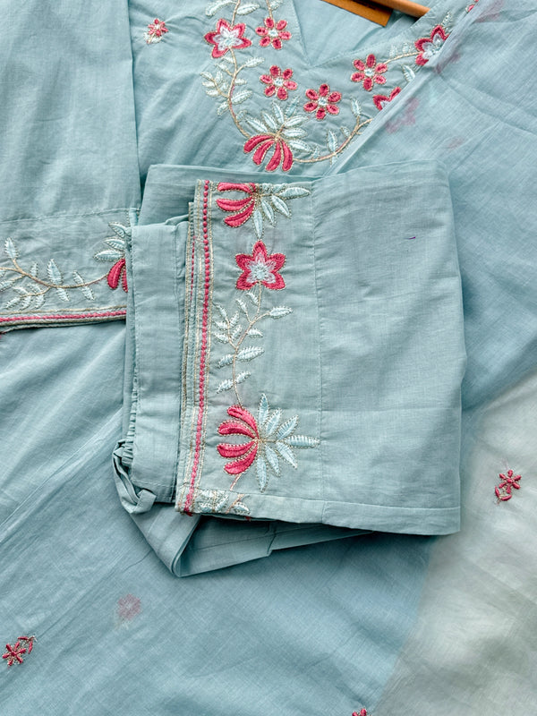 Mul Cotton Embroidered Kurti Set – Comfortable & Stylish Ready-to-Wear Outfit