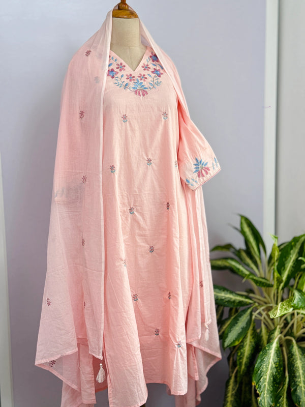 Mul Cotton Embroidered Kurti Set – Comfortable & Stylish Ready-to-Wear Outfit
