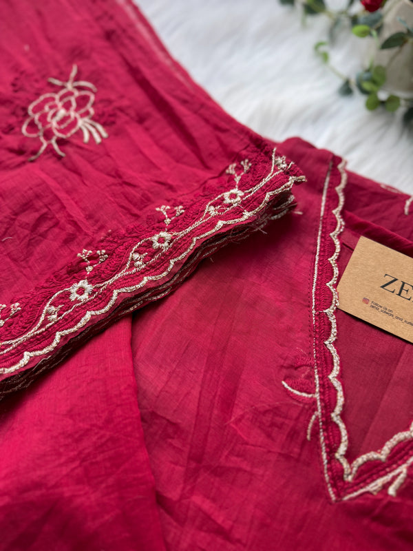 Premium Mul Chanderi Embroidered A-Line Kurti Set ✨