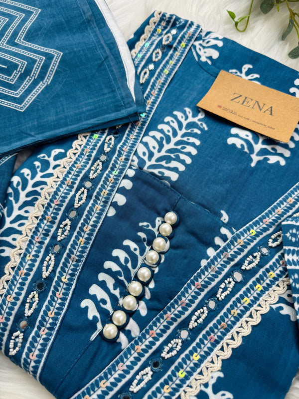Pure Cotton Hand Detailed Slitted Kurti Set – Comfortable & Stylish 🌿
