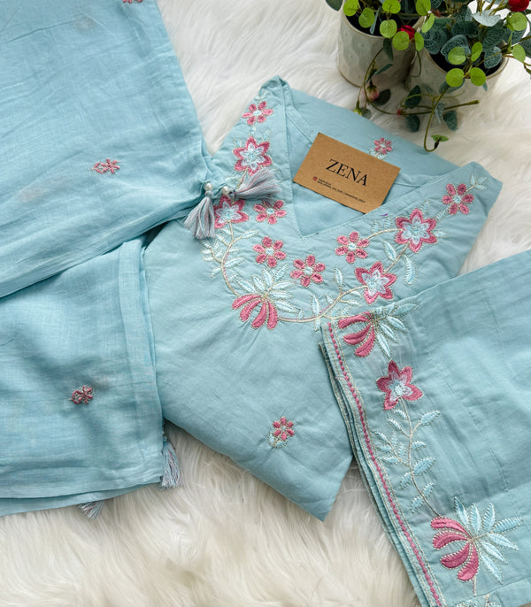 Mul Cotton Embroidered Kurti Set – Comfortable & Stylish Ready-to-Wear Outfit