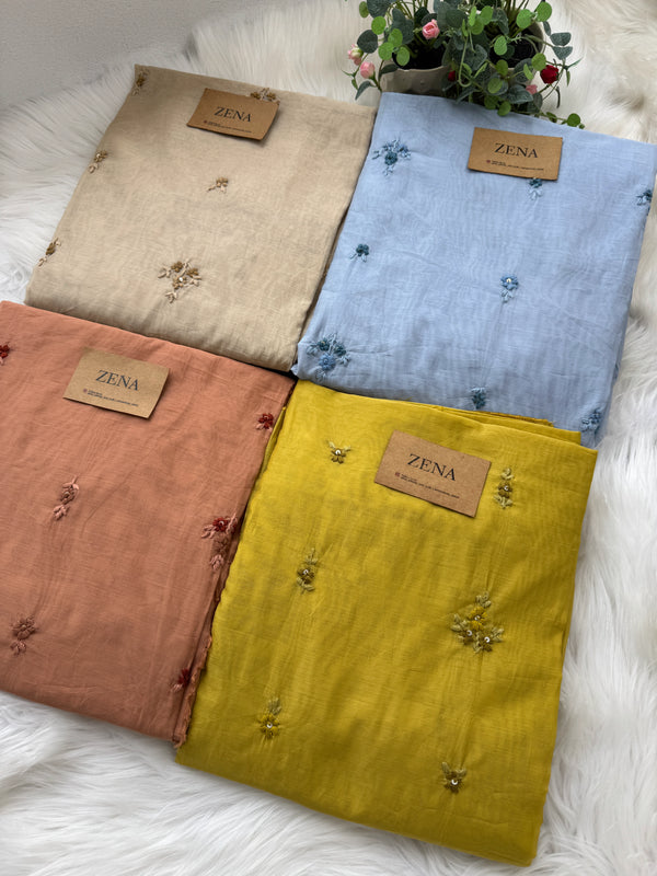 Mul Chanderi Unstitched Suit with Embroidery Details