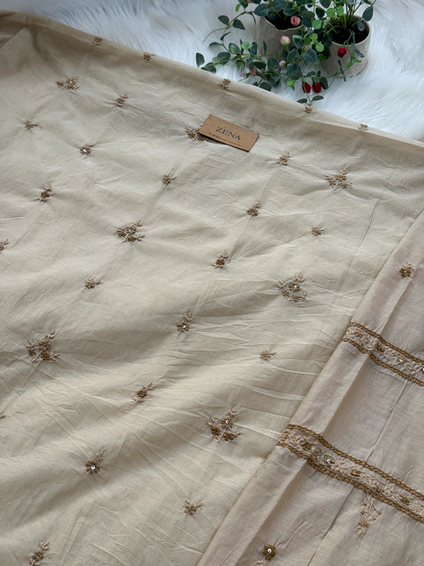Mul Chanderi Unstitched Suit with Embroidery Details