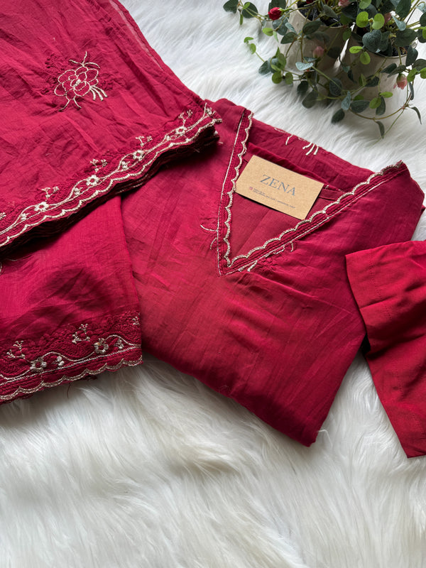 Premium Mul Chanderi Embroidered A-Line Kurti Set ✨