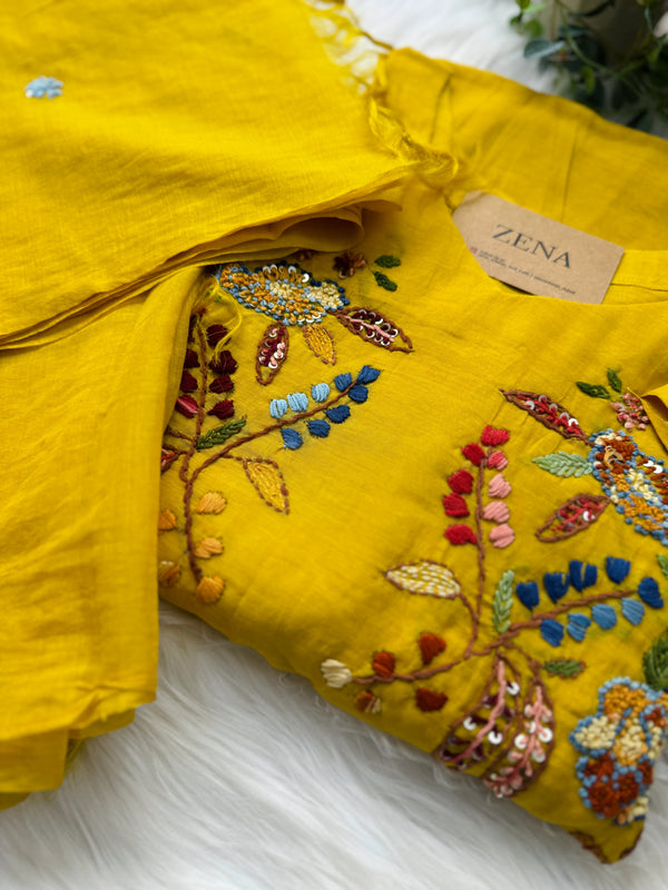 Mul Chanderi Embroidered Anarkali Set – Premium Festive Wear