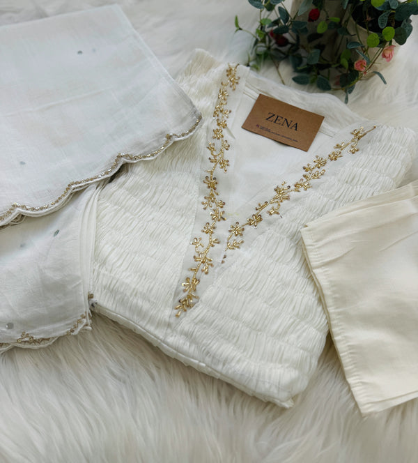 Mul Chanderi Hand Detailed Anarkali Set – Elegant Festive Wear