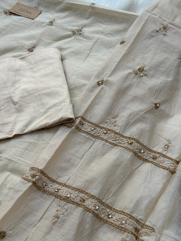 Mul Chanderi Unstitched Suit with Embroidery Details