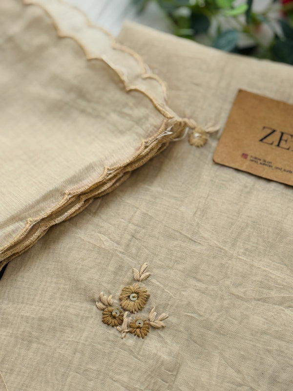 Mul Chanderi Unstitched Suit with Embroidery Details