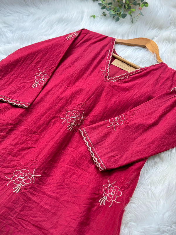 Premium Mul Chanderi Embroidered A-Line Kurti Set ✨