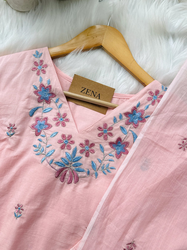 Mul Cotton Embroidered Kurti Set – Comfortable & Stylish Ready-to-Wear Outfit