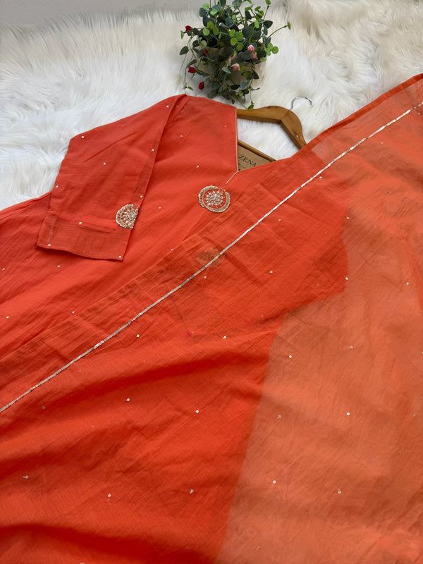 Premium Mul Chanderi Handwork Kurti Set ✨