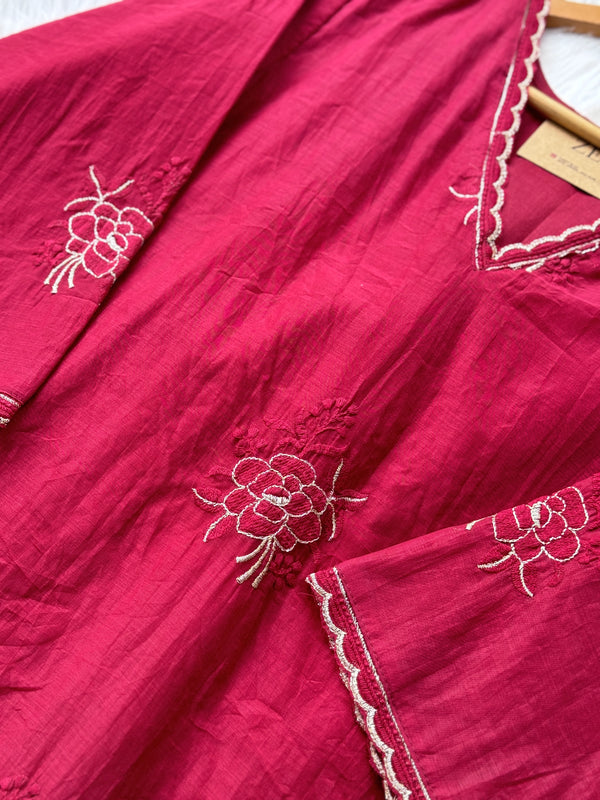 Premium Mul Chanderi Embroidered A-Line Kurti Set ✨